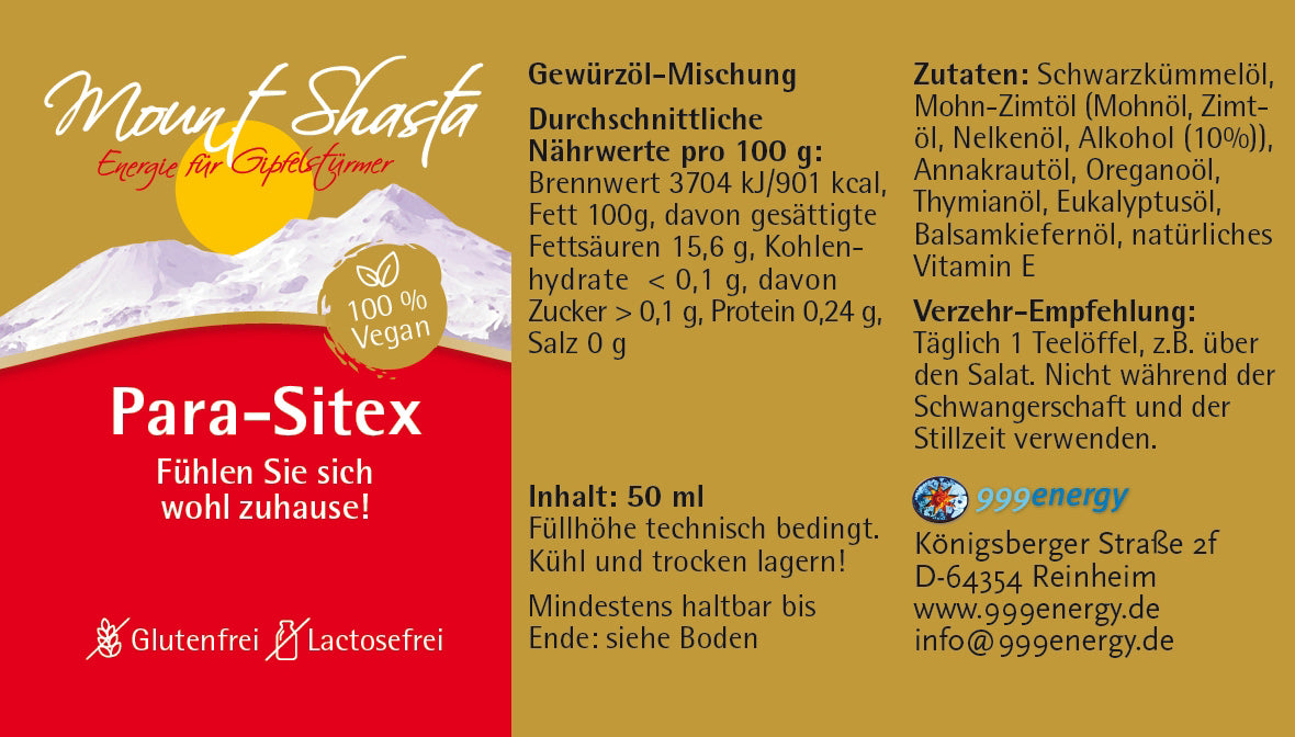Etikett Para-Sitex (Gewürzöl-Mischung, 50ml) - Der Klosterladen - Gut Saunstorf