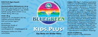 Etikett von "Kids Plus - Kapseln" mit Informationen zu Nährwerten, Verzehr-Empfehlung, Zutaten und Hersteller (siehe Produktbeschreibung).