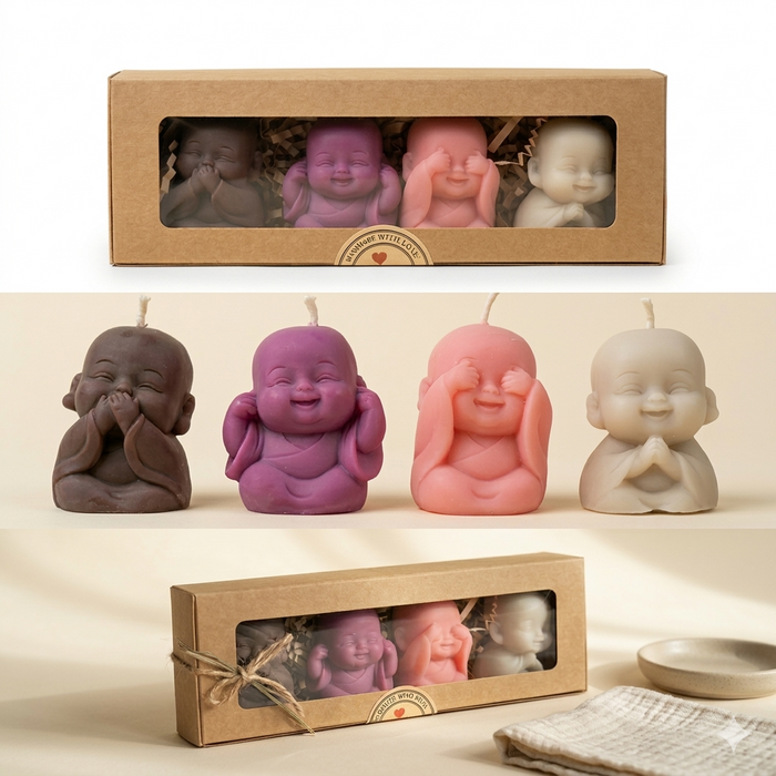 4 Little Buddhas – handgefertigtes Kerzen-Geschenkset