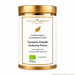 Ayurvedisches „Kurkuma-Pulver“ in weiß-goldener Dose. Weitere Informationen siehe Produktbeschreibung. Produktabbildung mithilfe von KI erstellt. 