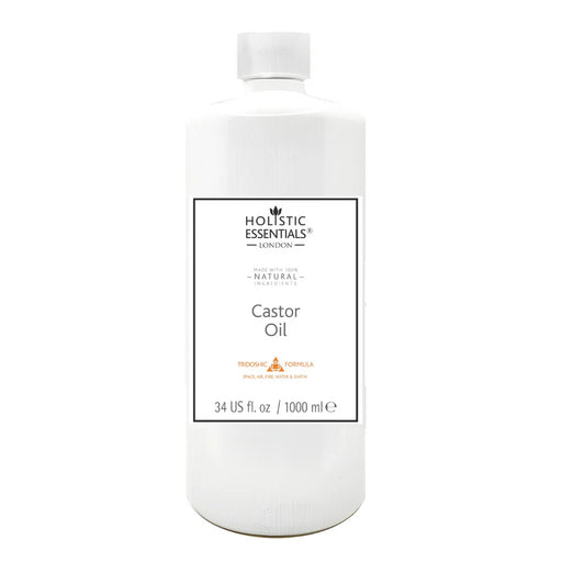 Ayurvedisches "Castor Oil - Rizinus Massage Öl" in weißer Flasche aus Kunststoff. 