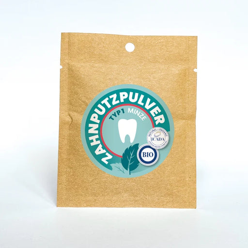 Nachfülltüte aus Kraftpapier von "SCHETTLERs® ZAHNPUTZPULVER – Typ 1 – weniger Salz"