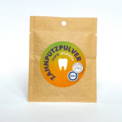 Nachfülltüte aus Kraftpapier von "SCHETTLERs® ZAHNPUTZPULVER – Typ 5 – Ayurveda"
