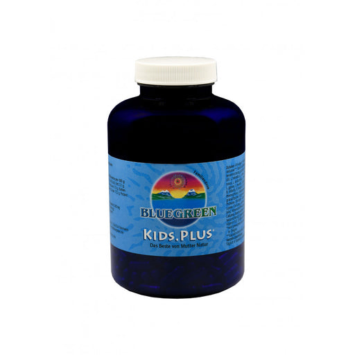 "Kids Plus - Kapseln" in blauer Dose aus Kunststoff. 