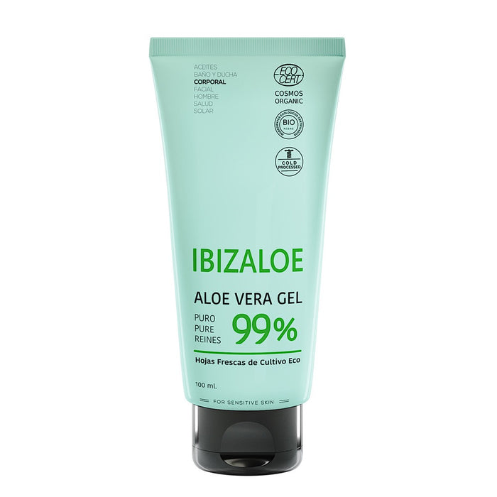 "Aloe Vera Gel 99% pur" in türkisfarbener Tube aus Kunststoff (100ml). Weitere Informationen siehe Produktbeschreibung. 