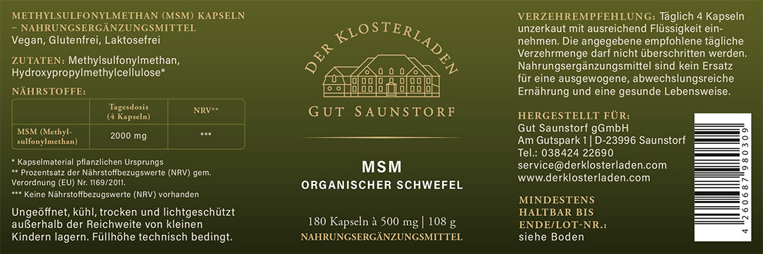 MSM (Organischer Schwefel) - Kapseln (180 Stk.)